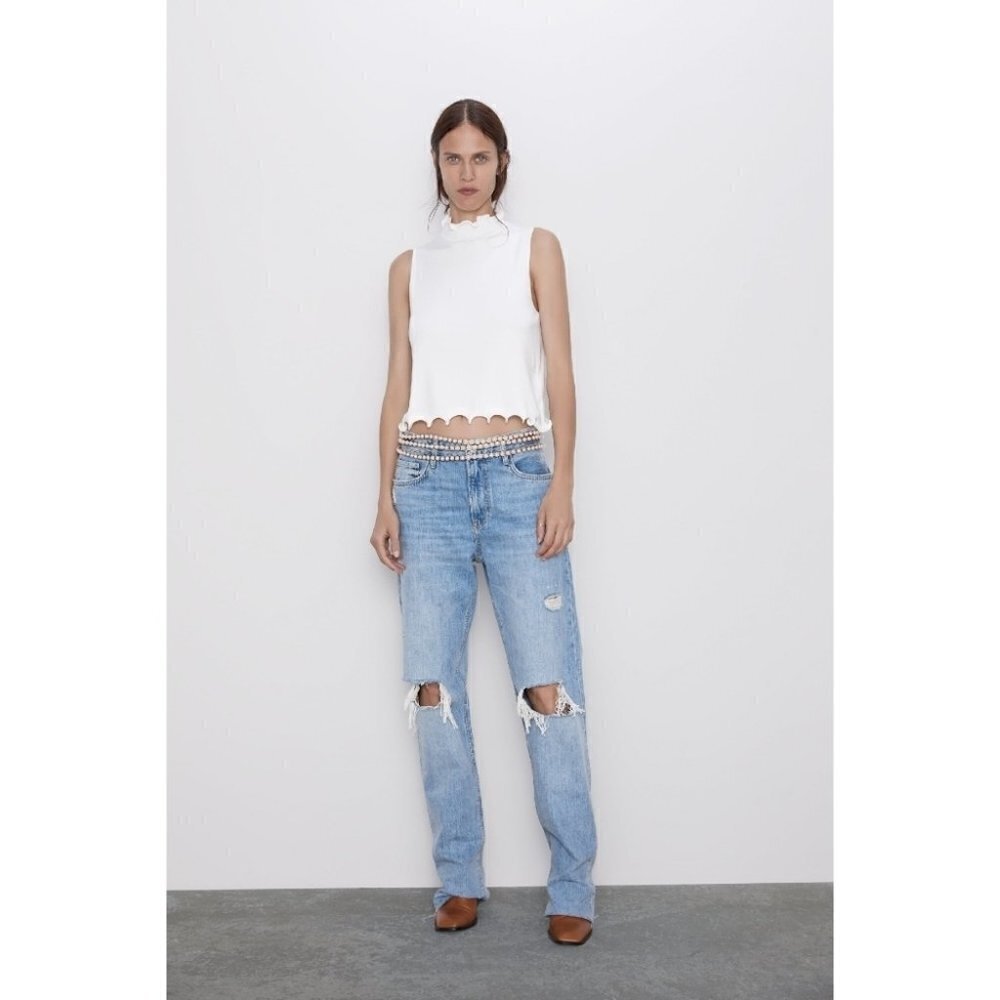 Zara | Scalloped Knit Top In White